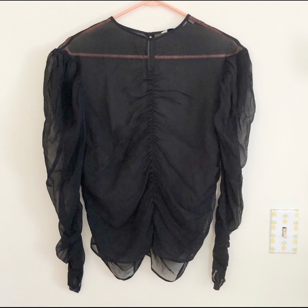 & Other Stories Sheer Black Ruched Long Sleeve Top